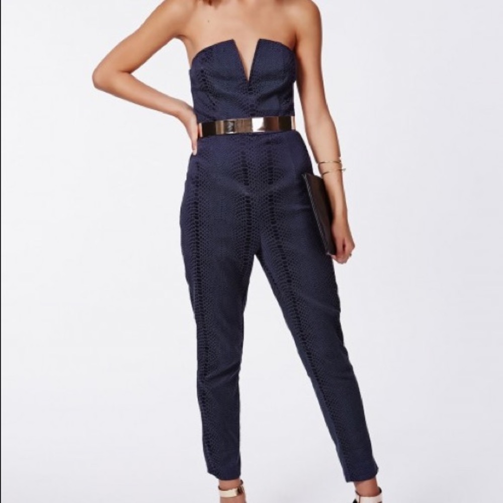 ✨ Missguided Blue Snake Print Jumpsuit Strapless - Picture 4 of 16